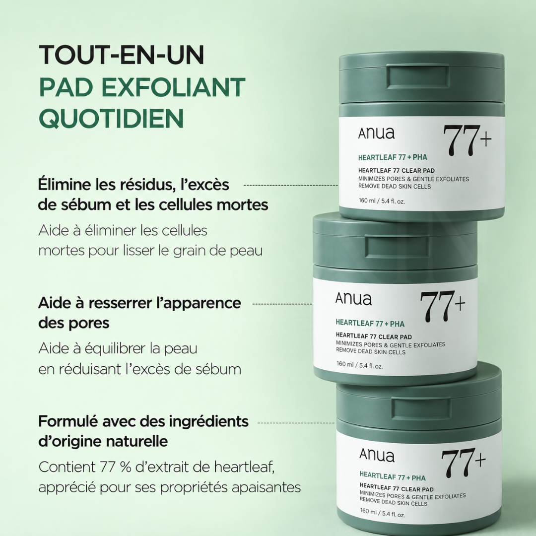 Les bénéfices des pads purifiants Heartleaf 77% d'Anua