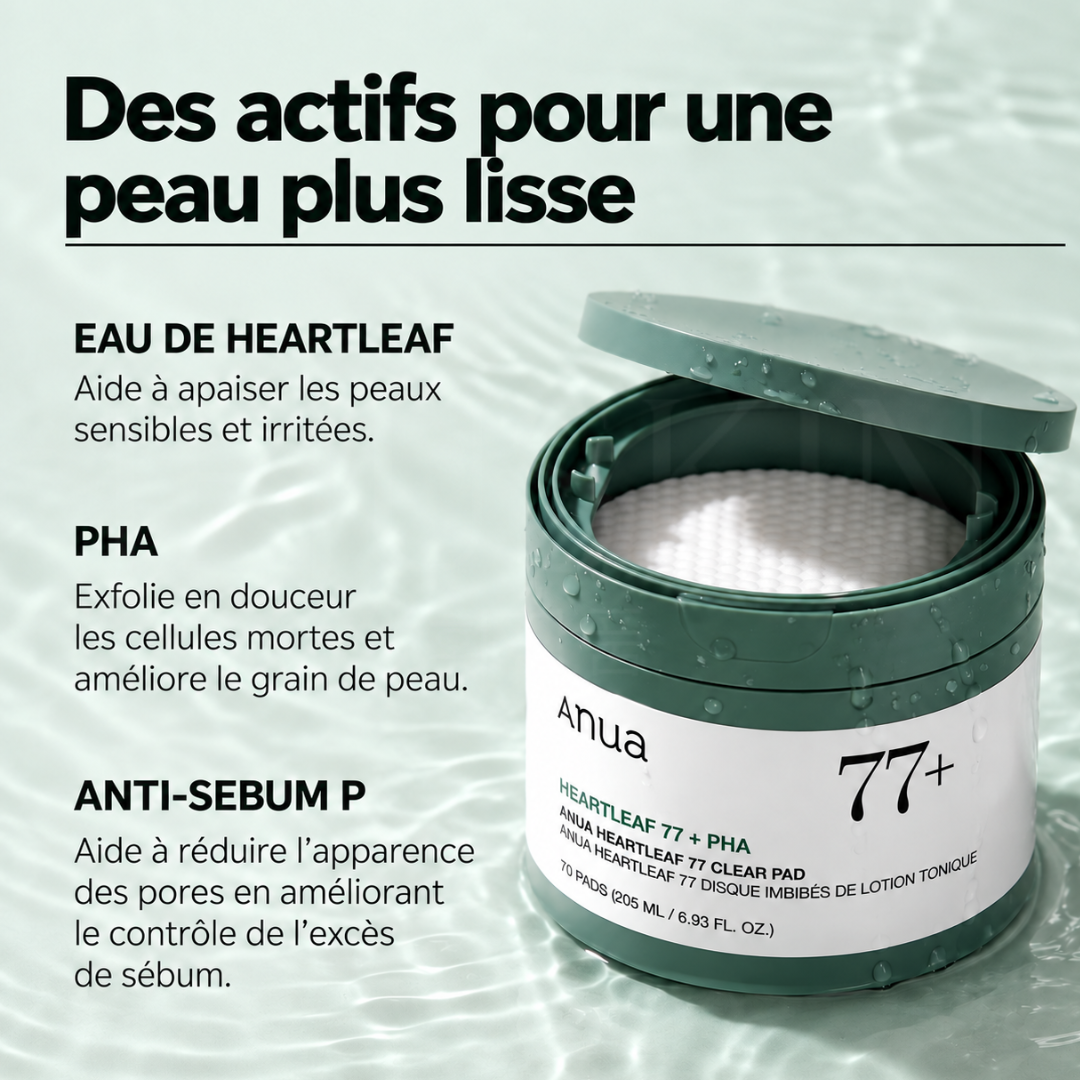 Les ingrédients des pads purifiants Heartleaf 77% d'Anua