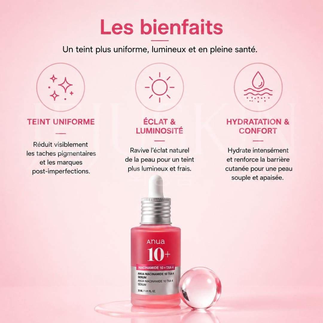 Anua Sérum anti-tâches à la Niacinamide 10% + TXA 4% les bienfaits 