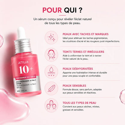 Anua Sérum anti-tâches à la Niacinamide 10% + TXA 4% type de peau 