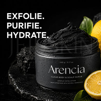 Arencia - Gommage exfoliant Fresh Cloud pour le corps et le cuir chevelu au thé noir et yuzu bienfaits