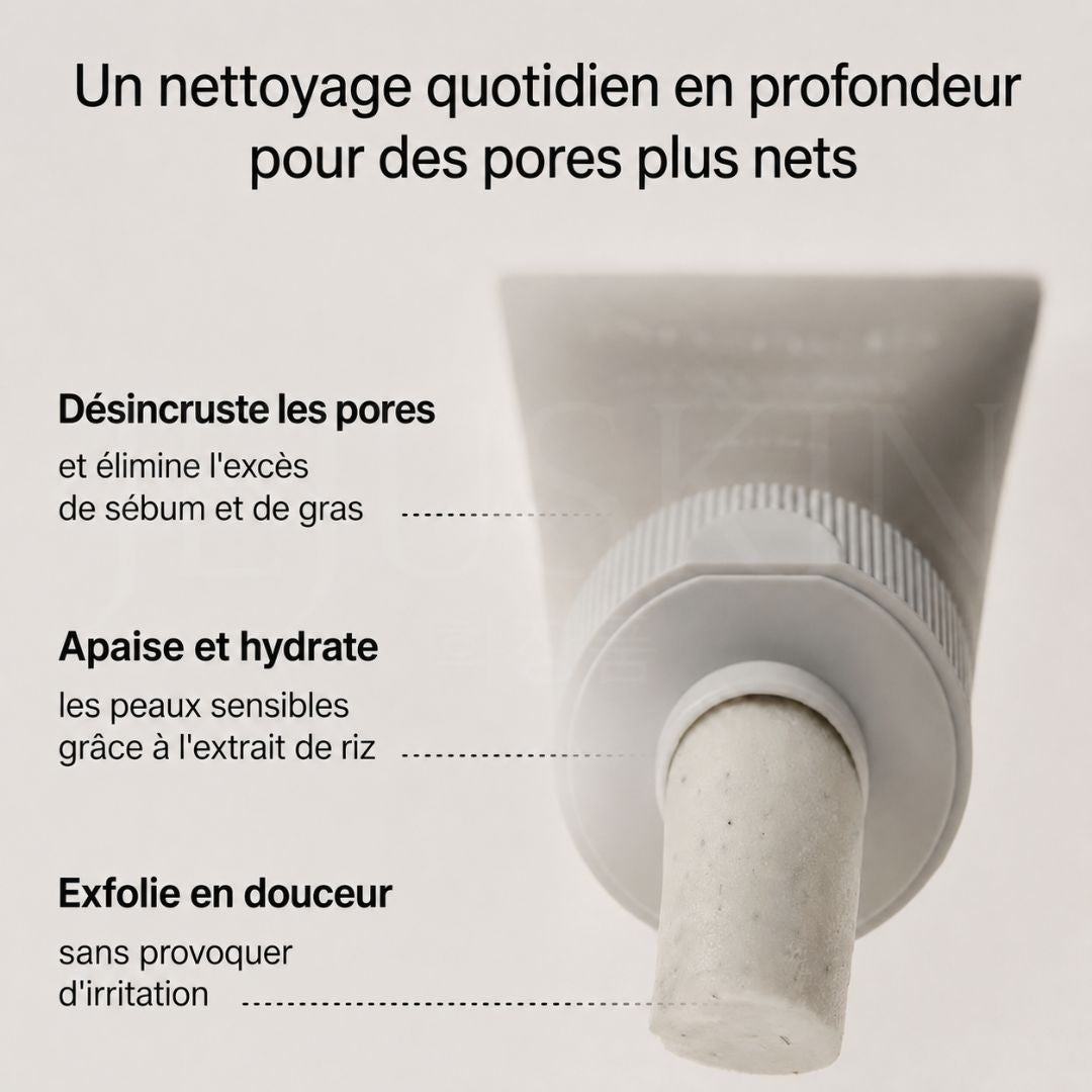 Arencia  Nettoyant purifiant pour les pores et le grain de peau, riz + LHA Bénéfices : désincruste les pores, élimine l’excès de sébum, apaise, hydrate et exfolie sans irritation.