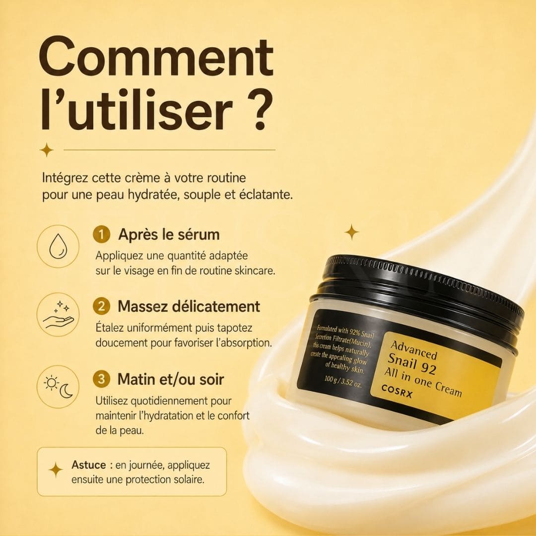 Comment utiliser la crème hydratante coréenne COSRX à la bave d’escargot ?