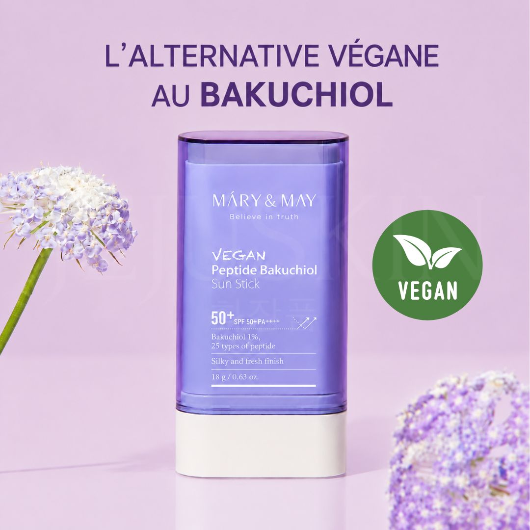 Le bénéfice du stick solaire vegan anti-âge peptides et Bakuchiol SPF50+ de Mary&May