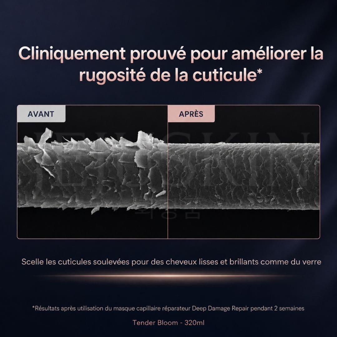 Des résultats avant après du Soin réparateur intense pour cheveux abîmés Tender Bloom de chez UNOVE