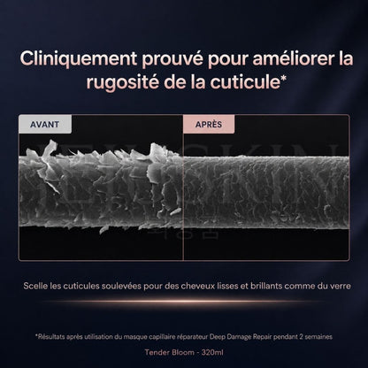 Des résultats avant après du Soin réparateur intense pour cheveux abîmés Tender Bloom de chez UNOVE