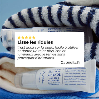 Dr.Althea Roller contour des yeux lissant au rétinol Avis client 5 étoiles : contour des yeux lissé, teint plus lumineux et peau sans irritation.