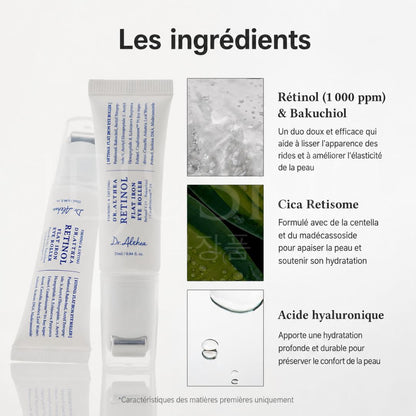Dr.Althea Roller contour des yeux lissant au rétinol ngrédients anti-âge au rétinol, bakuchiol, cica et acide hyaluronique pour lisser, apaiser et hydrater le contour des yeux.