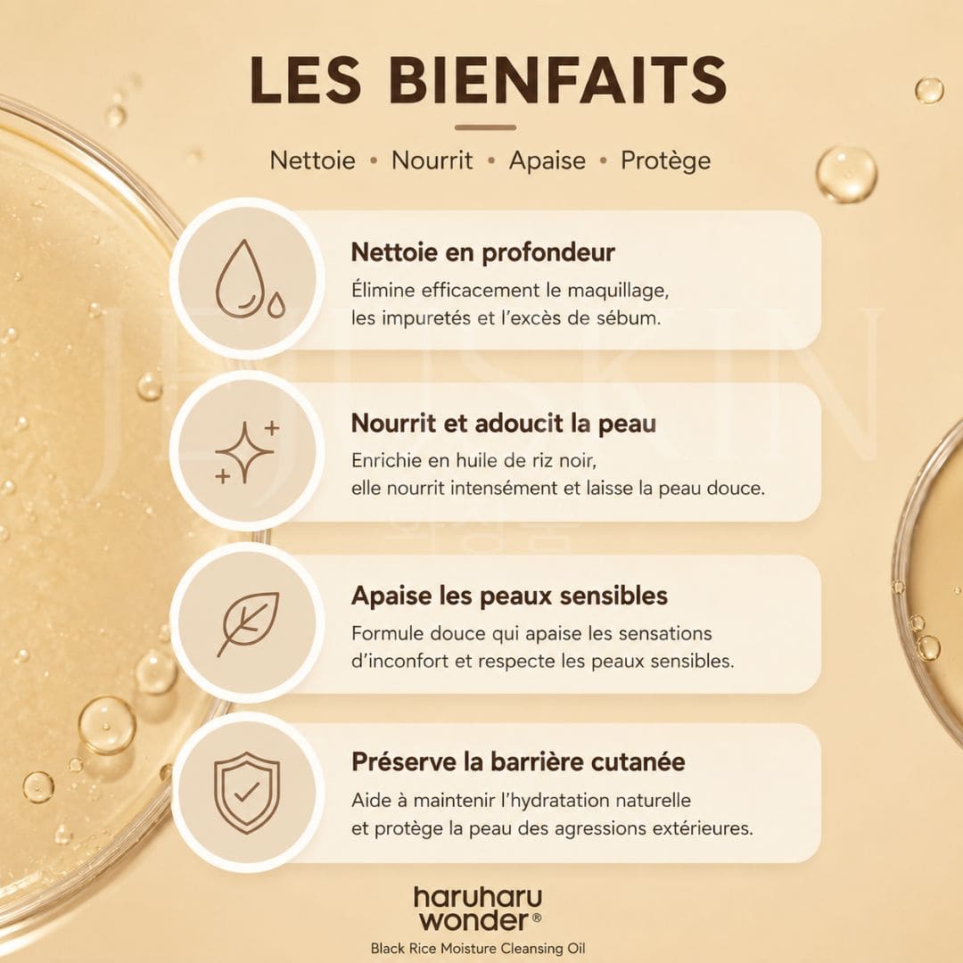 Haruharu Wonder  Huile nettoyante profonde et hydratante au riz noir les bienfaits