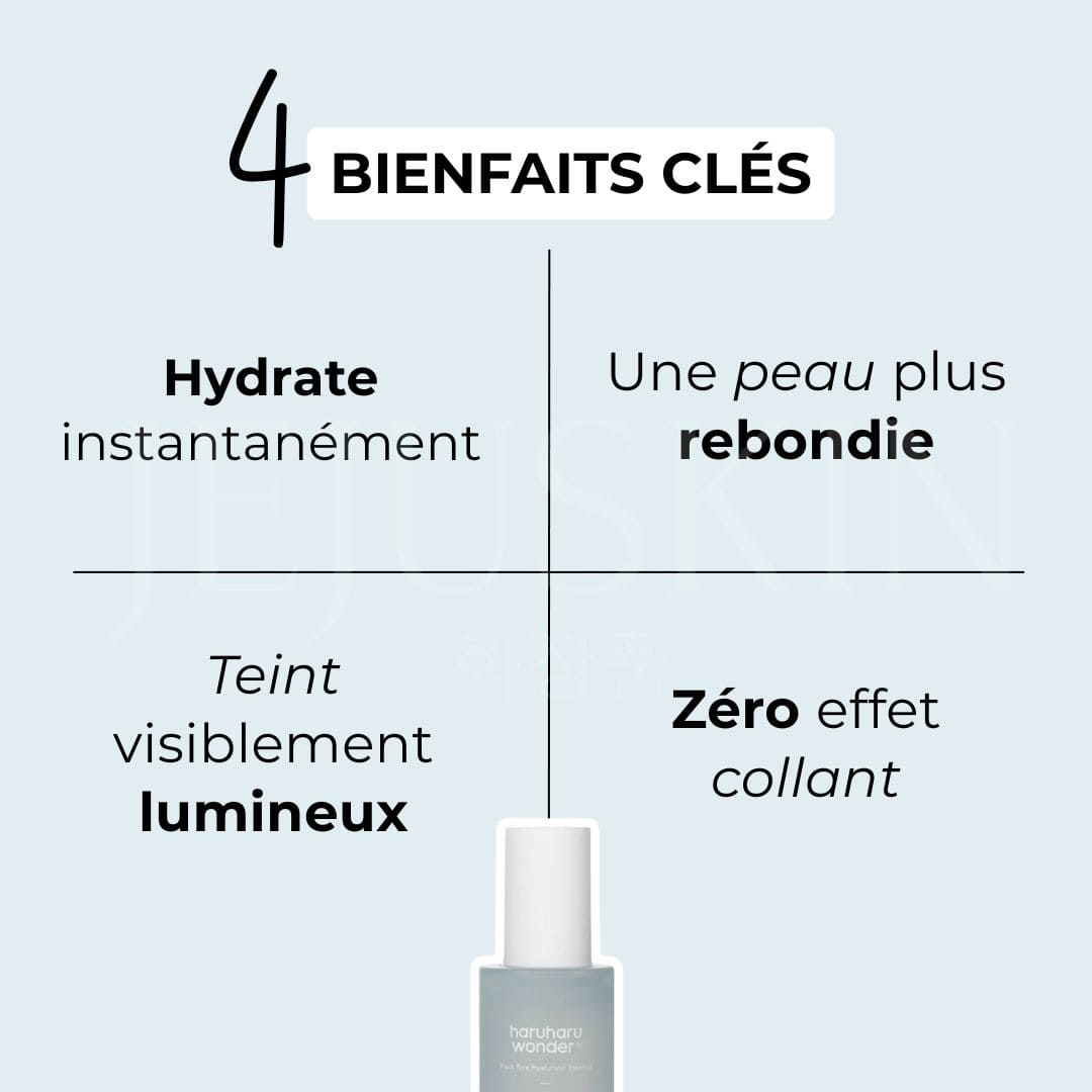 Haruharu Wonder essence à l’acide hyaluronique et au riz noir bénéfices