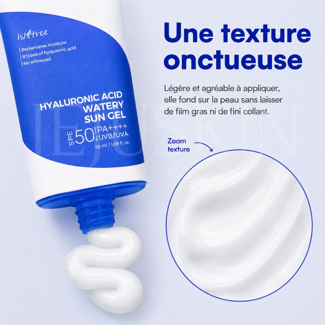 Isntree Gel solaire hydratant à l'acide hyaluronique  texture non collante 