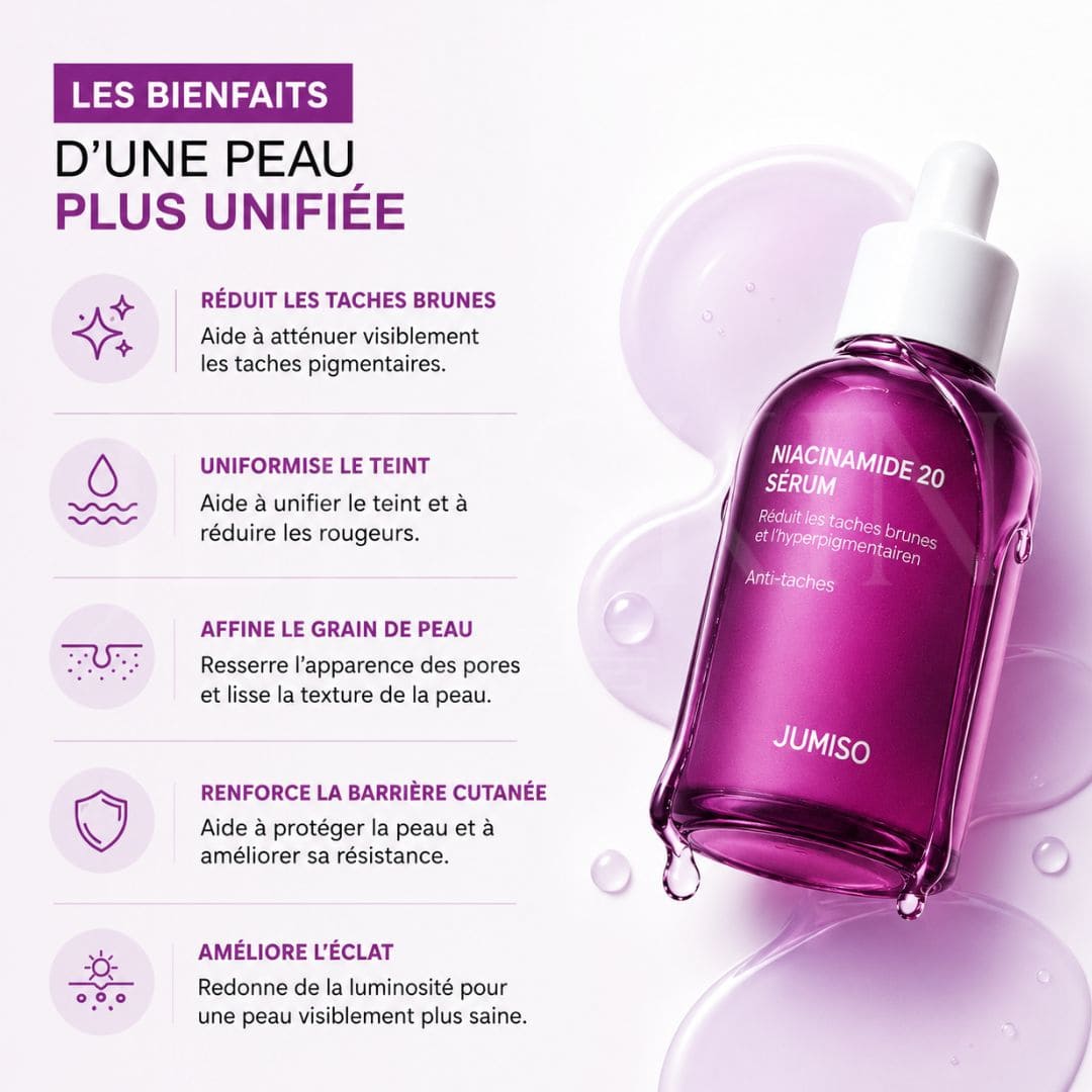 Jumiso Sérum anti-taches à la niacinamide 20% pour avoir  une peau plus lisse et réduire les taches brune 