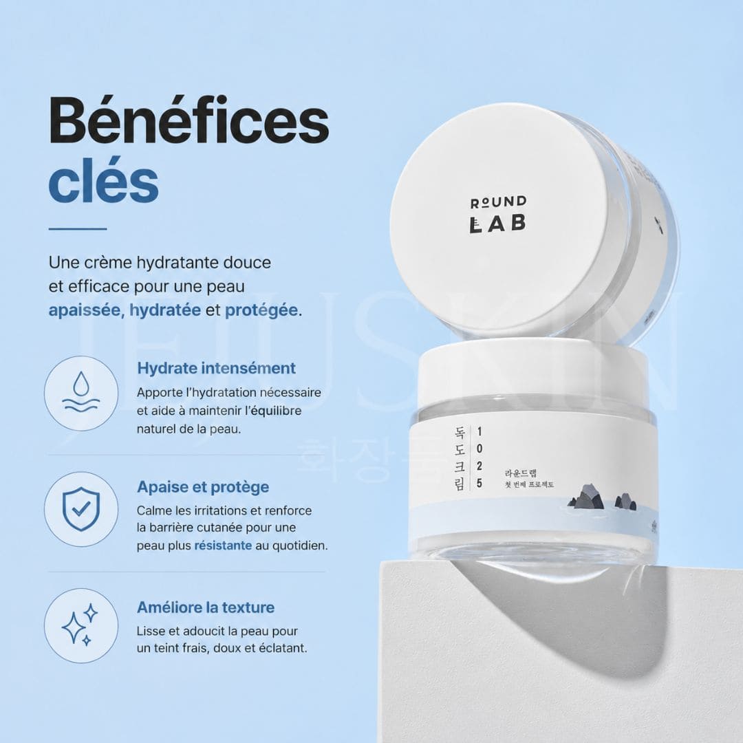 Les bénéfices de la crème hydratante Dokdo 1025 de chez Round Lab pour les peaux sèches et sensibles