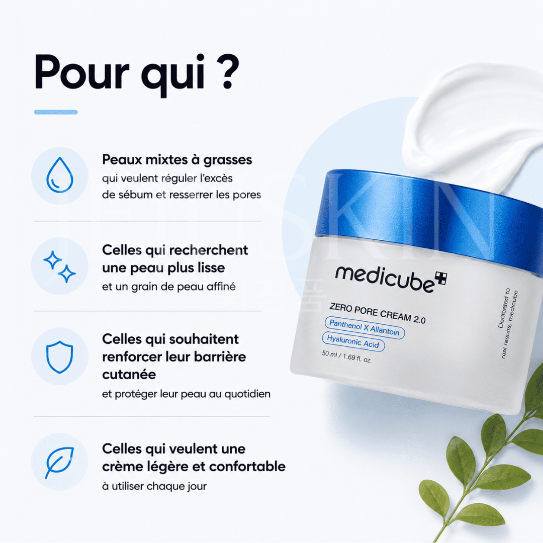 Medicube Crème hydratante Zéro pore 2.0 type de peau 