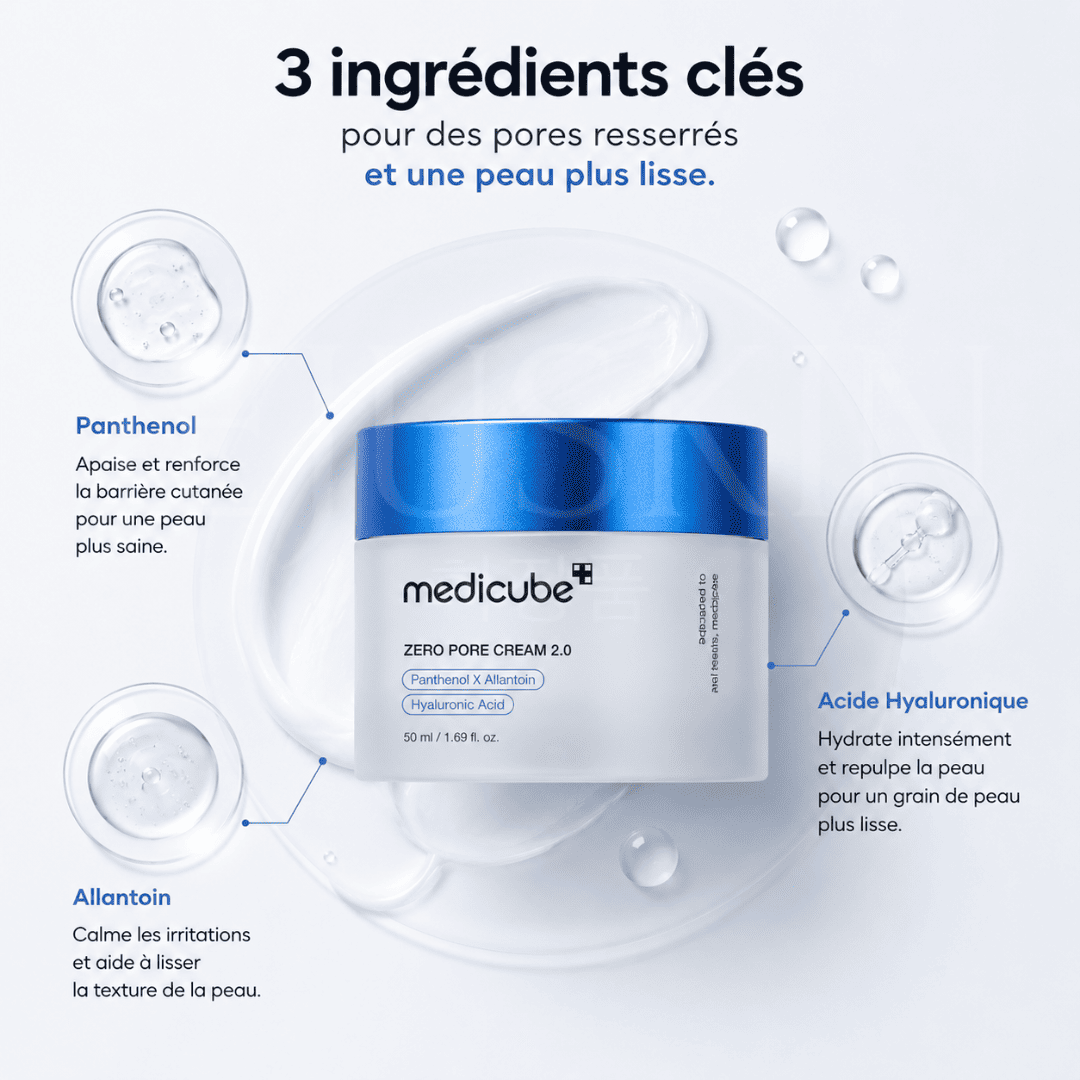 Medicube crème hydratante Zéro pore 2.0 ingrédients clés 