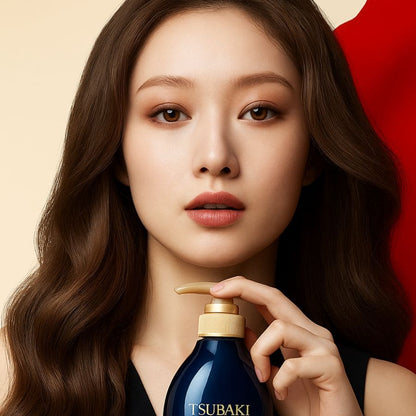 Shiseido shampooing réparateur Tsubaki Premium EX avec une femme