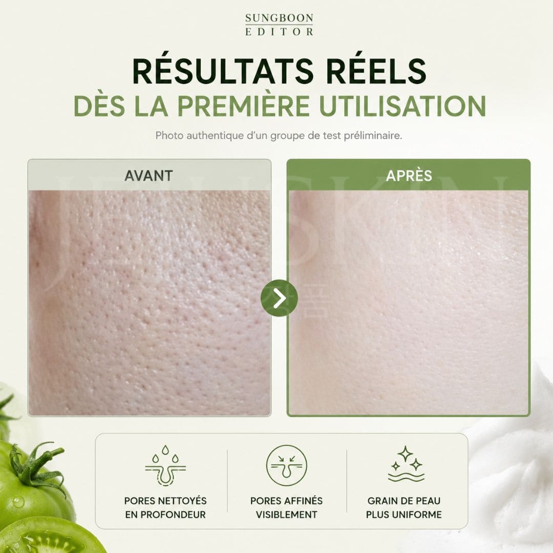 Sungboon Editor  Mousse nettoyante ultra-riche pour les pores à la tomate verte résultats avant après 