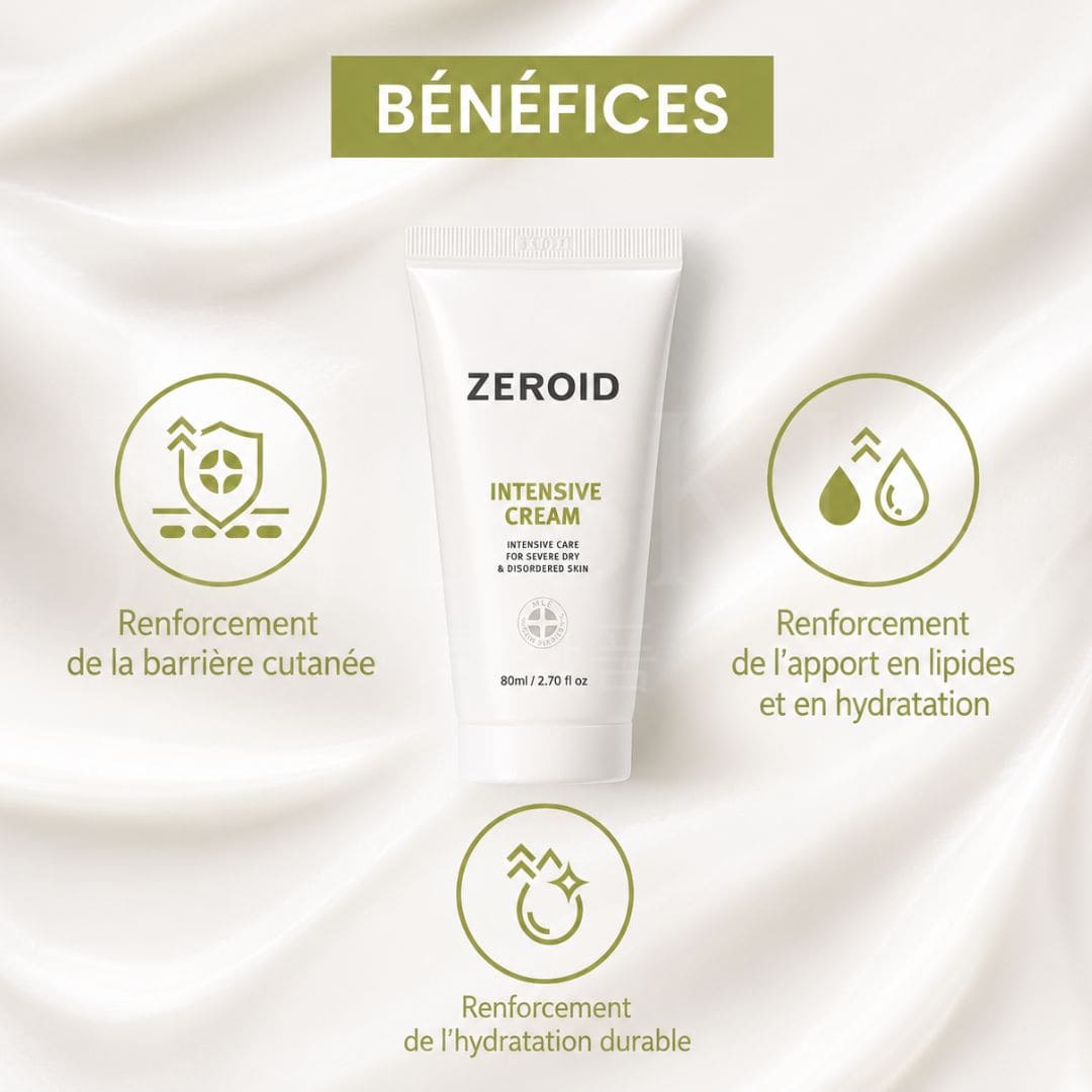 crème Zeroid crème intensive pour peaux sèches et sensibles  bénéfices du produit 
